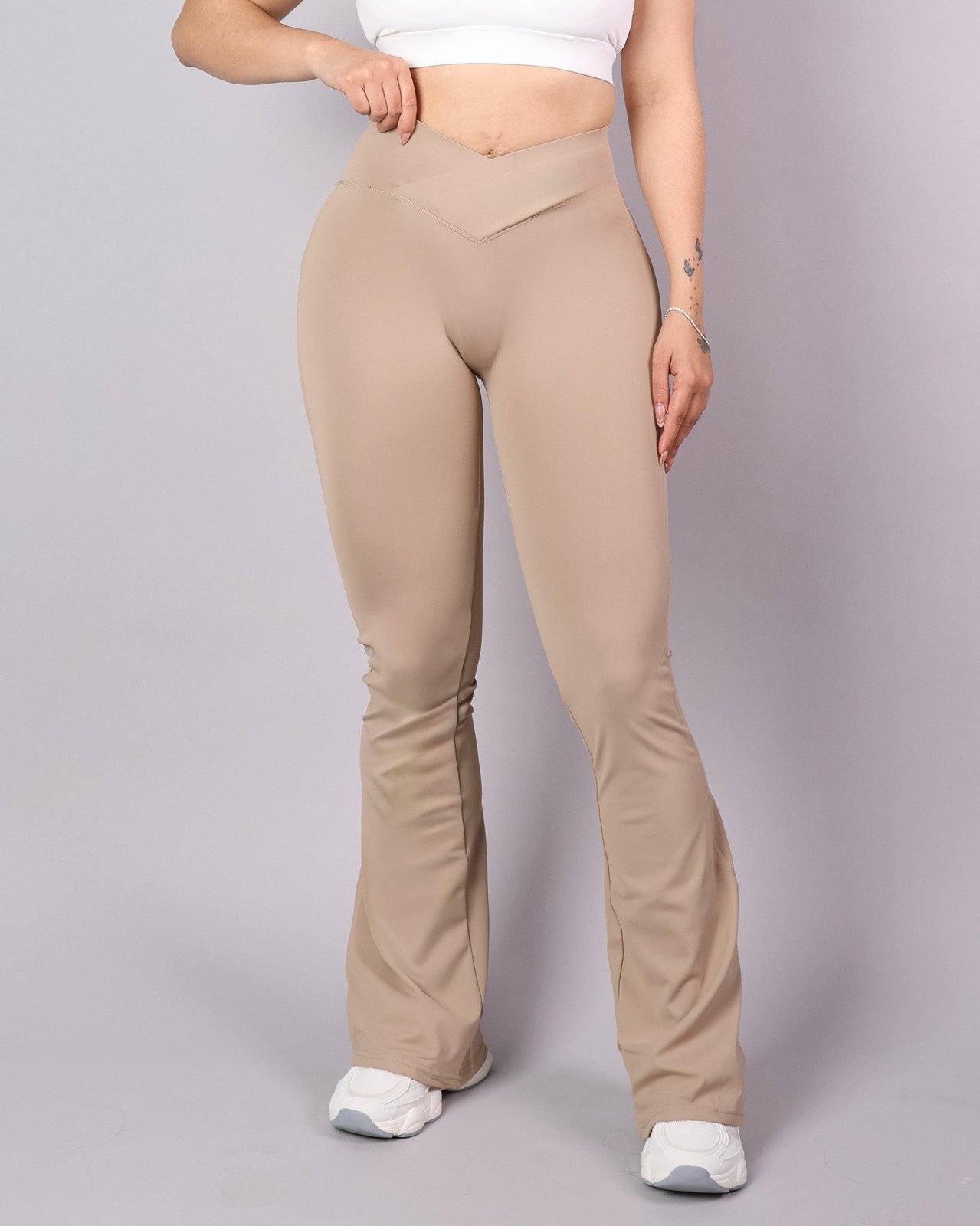 Calza pretina cruzada micro polar - Beige