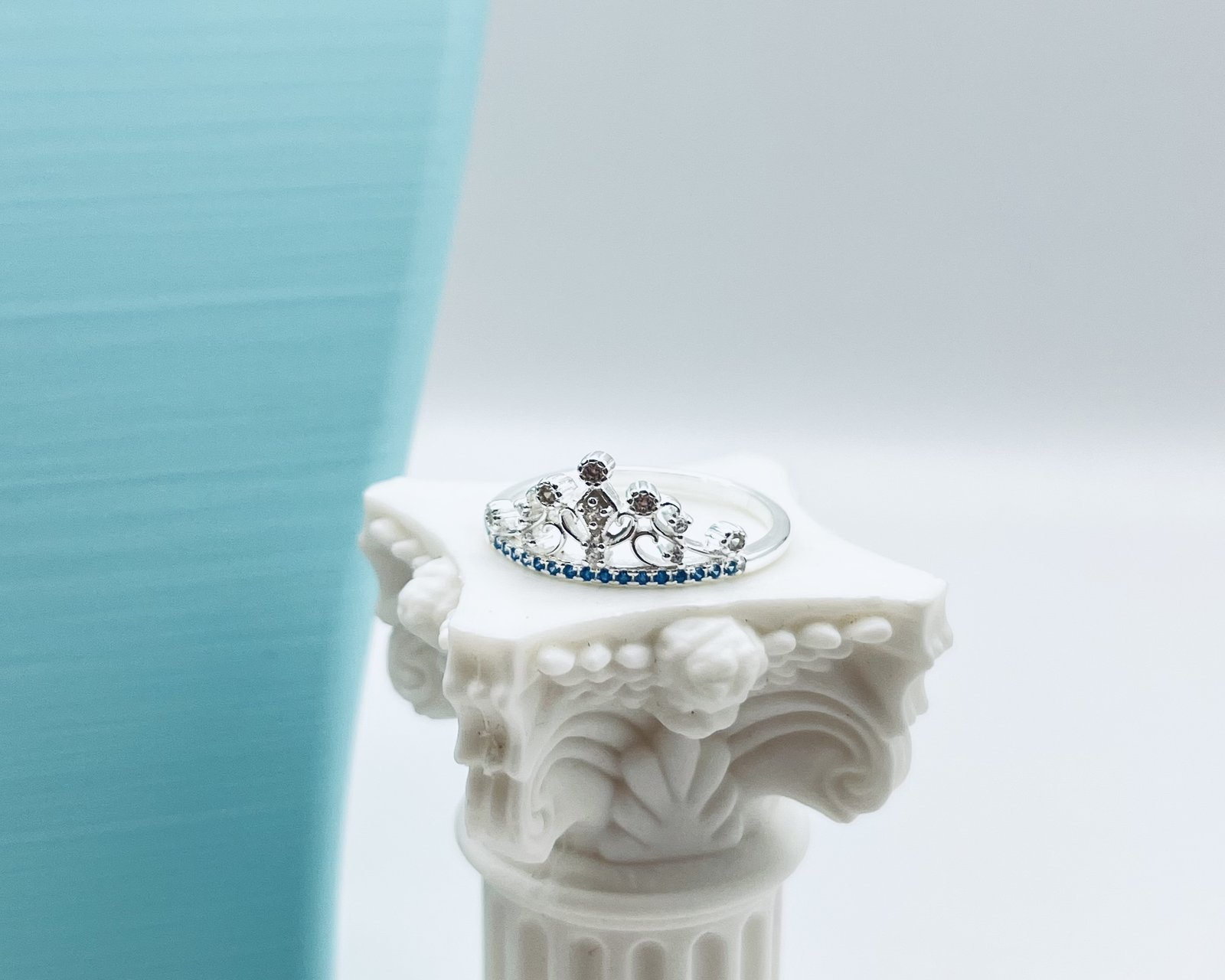 Anillo Corona Circones Agua Marina