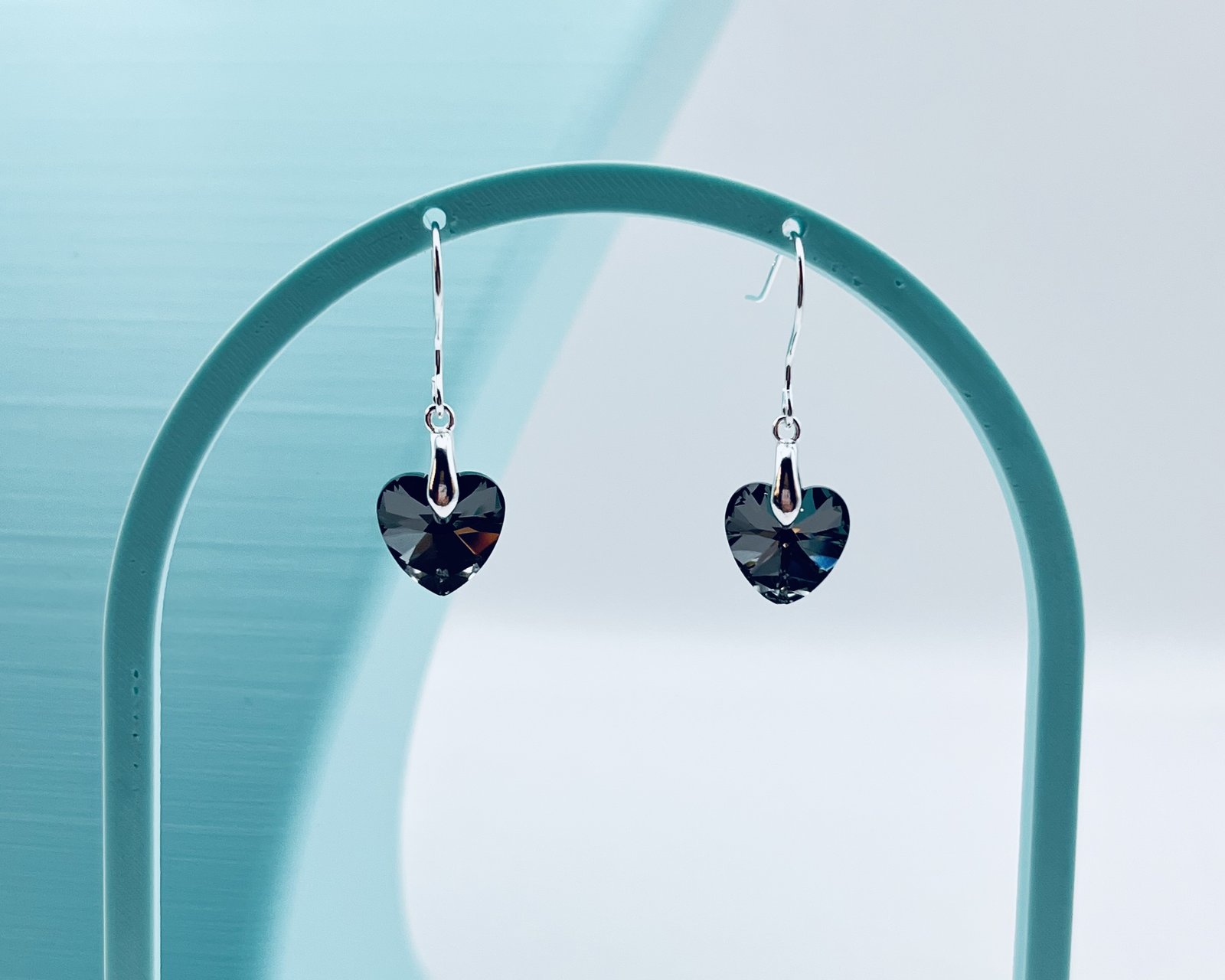Aros Corazón Cristal Hecho Con Swarovski Black Diamante