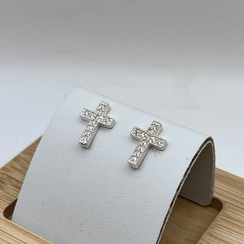 Imagen de Aros Cruz Con Circón Rosado