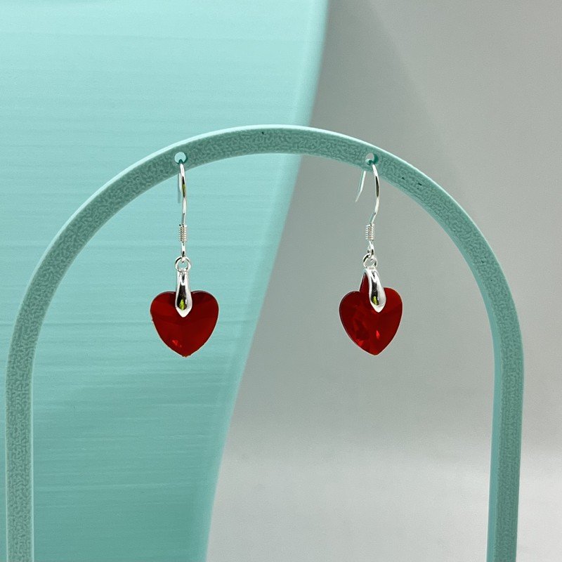 Aros Corazón Cristal Hechos Con Swarovski Rojo