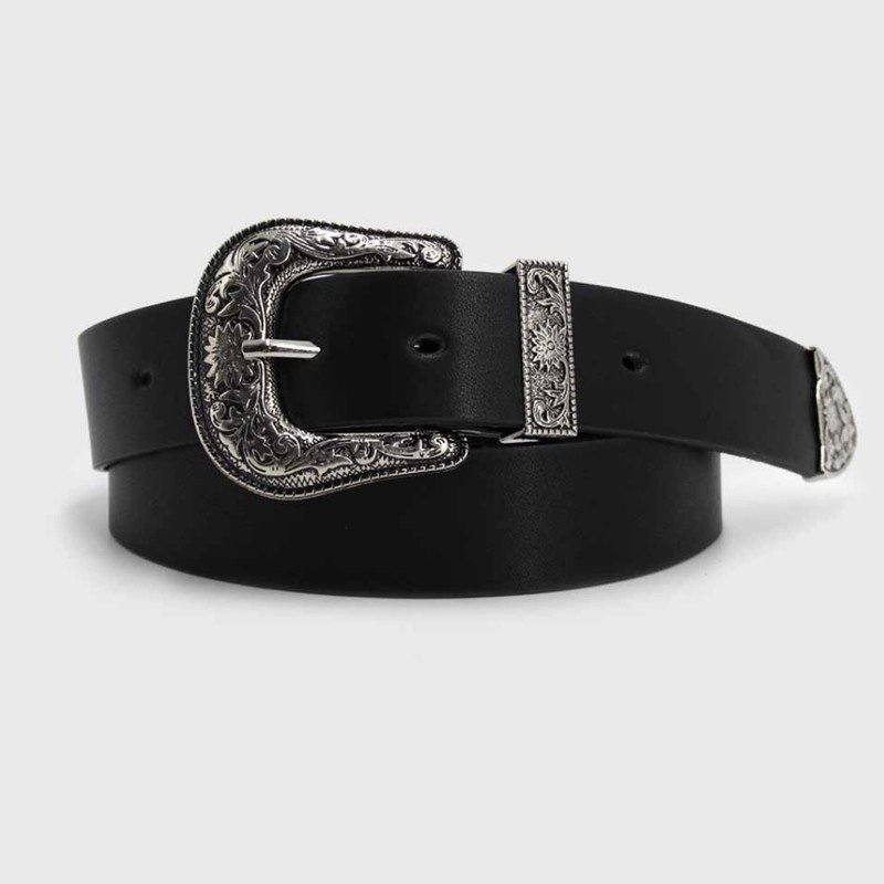 Imagen de Cinturón Negro con Hebilla Plateada