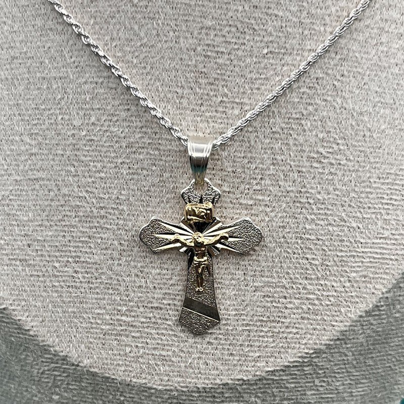 Conjunto Cadena Tourbillon con Cruz Plata Con Oro