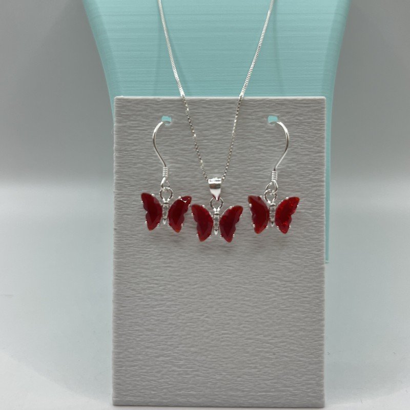 Conjunto Mariposa Hecho Con Cristal Swarovski Rojo