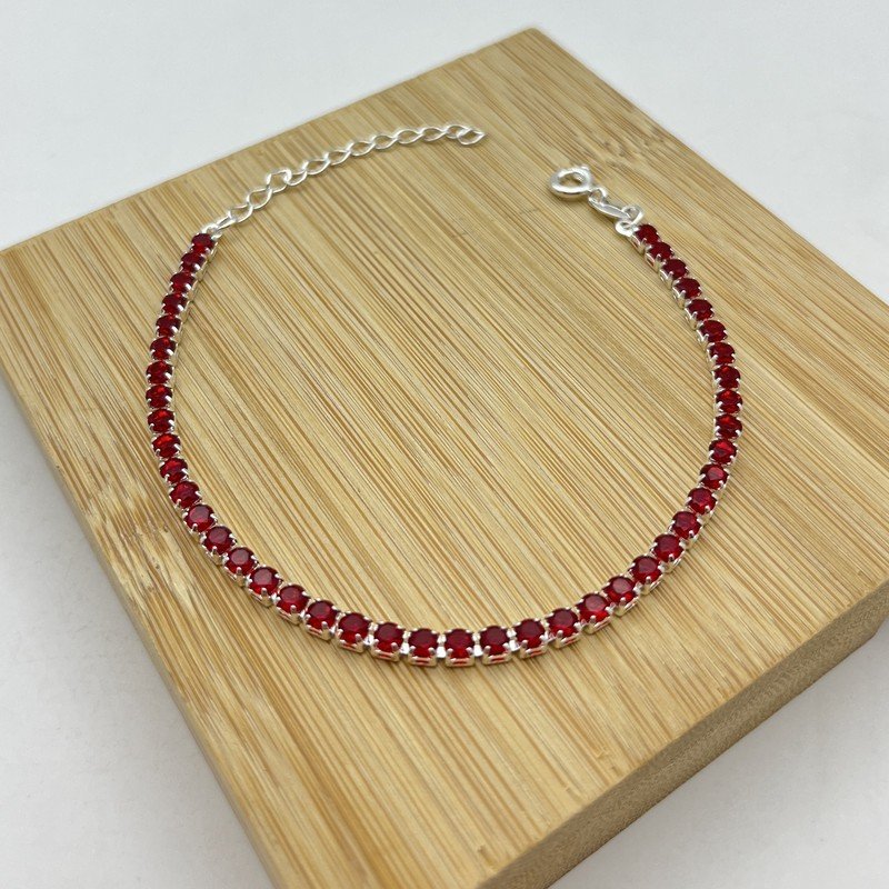 Pulsera Cristal Ámbar Fina  Rojo 5mm